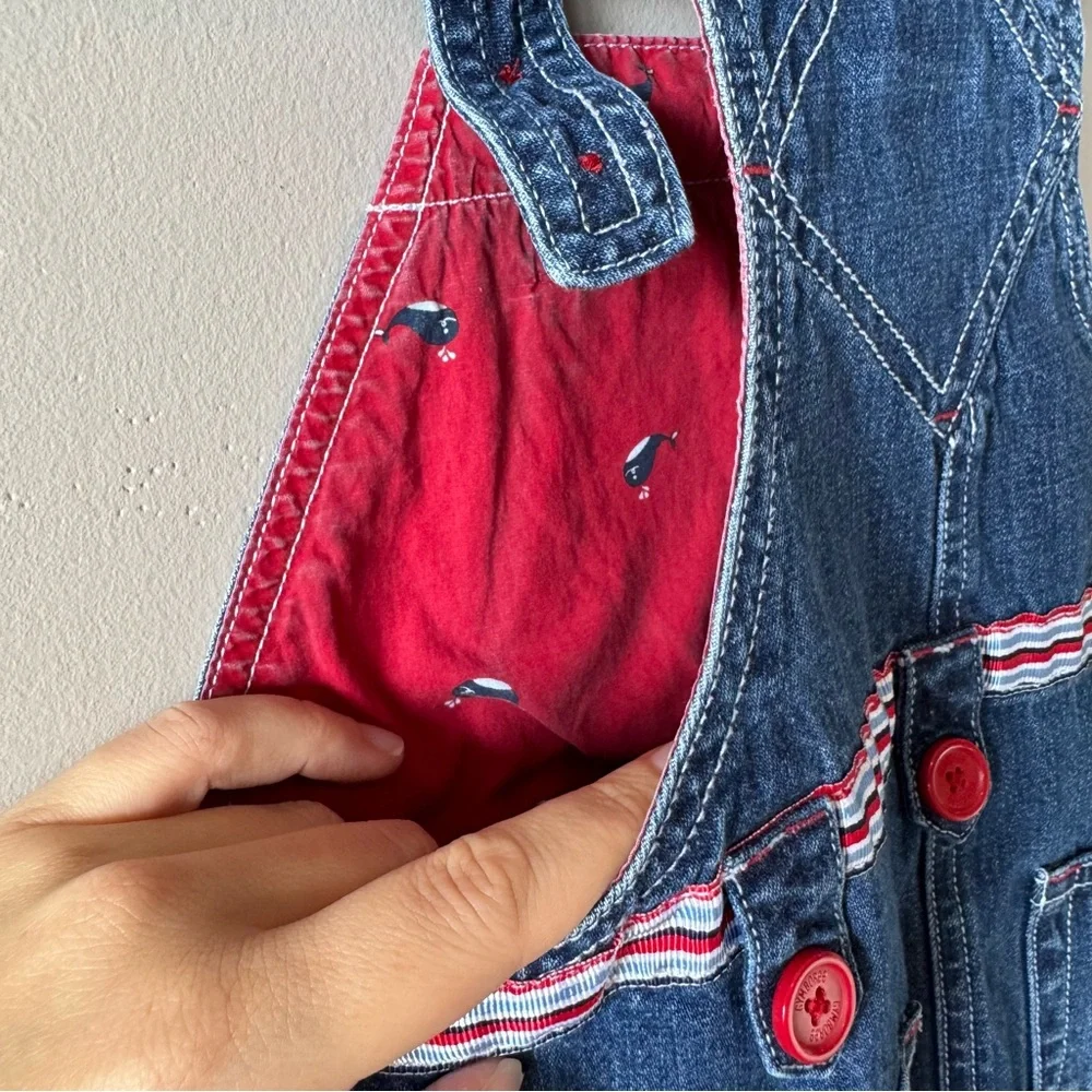 Vintage 2003 Gymboree Toddler Red Buttons Blue Denim‎ Overalls Dress Size 4